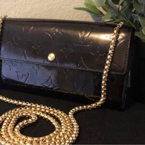Louis Vuitton Vernis Wallet Chain Black Patent Leather Crossbody Revamp